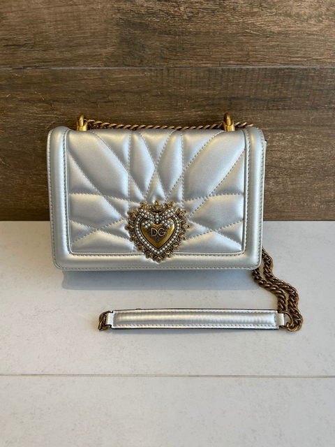 Bolsa D&G Devotion Média Prata Italiana