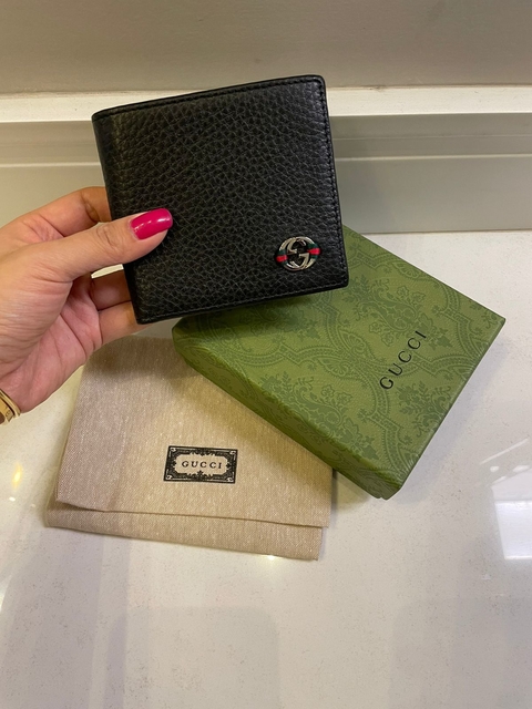 Carteira Gucci Double G Preta Masculina Italiana