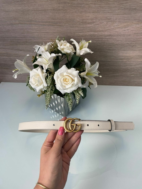 Cinto Gucci GG Fino Off-White Italiana