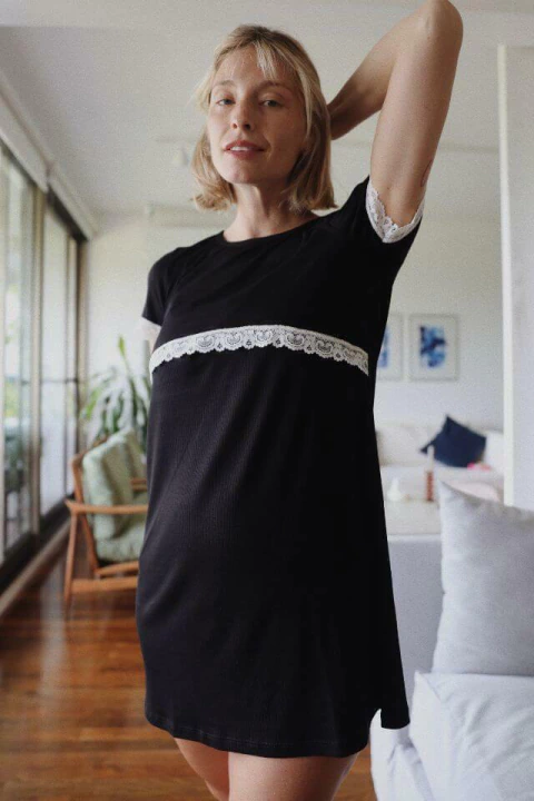 remeron lulu - remeron maternal - remeron para maternidad - camison futura mama - camison negro 