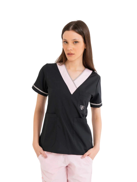 Chaqueta Cuello Combinado Negro Liso