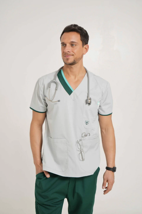 Chaqueta Mix Hombre Gris Perla Verde