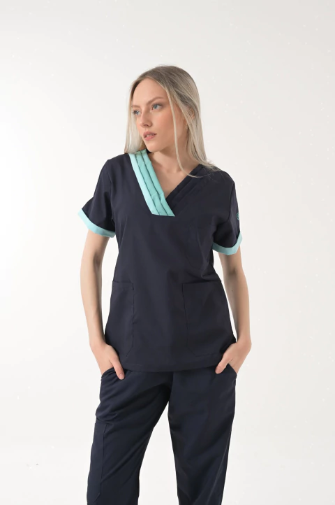 Chaqueta Tableada Arantxa Azul Marino c/ Turquesa