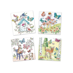 Kit Pinturas Surpresas Lady Butterfly da Djeco, com ilustração colorida de uma menina com coroa rodeada de borboletas e flores, ideal para atividades artísticas infantis.