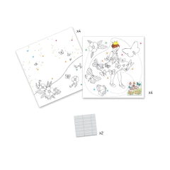 Kit Pinturas Surpresas Lady Butterfly da Djeco, com ilustração colorida de uma menina com coroa rodeada de borboletas e flores, ideal para atividades artísticas infantis.