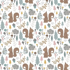 Papel de Parede Celulose Esquilo Fundo Branco - Ilustrado por Marina Solodka