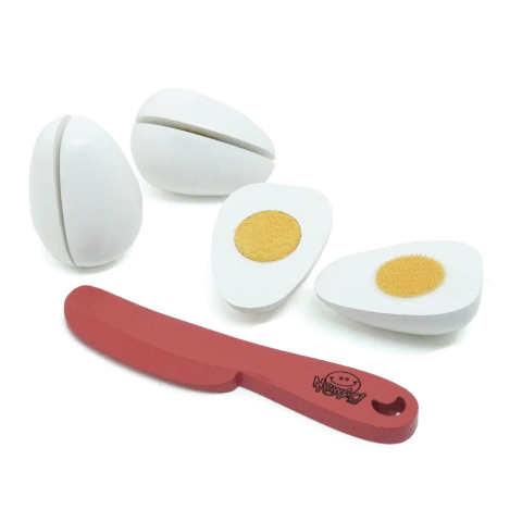 Kit 3 Ovos com Corte e Faca de Madeira