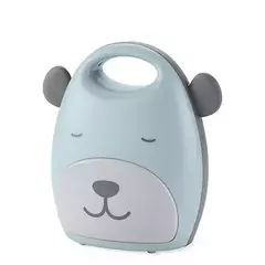 Lanterna acalma bebê em formato de cachorro da marca Skip Hop, nas cores azul claro e cinza, ideal para tranquilizar e entreter bebês.