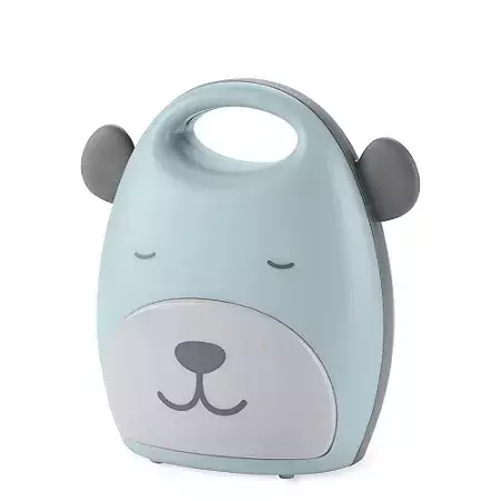 Lanterna acalma bebê em formato de cachorro da marca Skip Hop, nas cores azul claro e cinza, ideal para tranquilizar e entreter bebês.