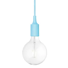 Luminária com Soquete, Lâmpada e Cabo Têxtil Azul