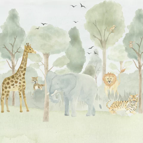 Painel de Parede Celulose Floresta Verde com Bichos