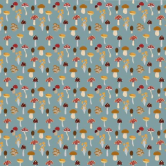 Papel de Parede Celulose Floresta Cogumelos Fundo Azul - Estampa Exclusiva! na internet