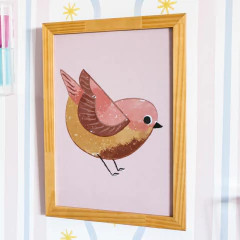 quadro-a4-passaro-fundo-rosa-old-mimoo