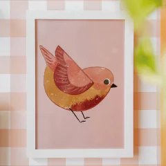 quadro-a4-passaro-fundo-rosa-old-mimoo