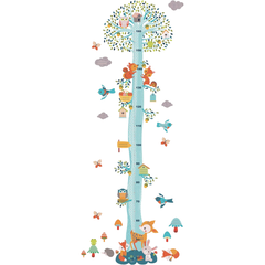 Adesivo de parede régua de crescimento Djeco Amigos do Bosque, com ilustração de animais e árvores coloridas, ideal para decoração infantil.