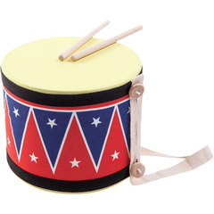 Tambor grande infantil colorido da Plan Toys com baquetas e alça, brinquedo musical educativo para bebês e crianças.