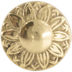 Puxador de latão Solange da marca Doing Goods com detalhe decorativo em formato de flor, ideal para móveis e objetos decorativos.