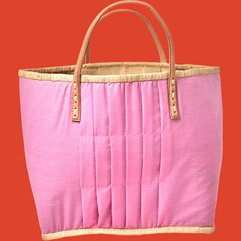 Sacola de Ráfia Poá Pink 33 x 36cm - Rice Dk 