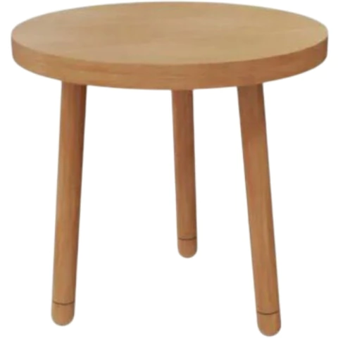 Mesinha Joy de madeira com design simples e três pés, ideal para decoração e ambientes infantis.