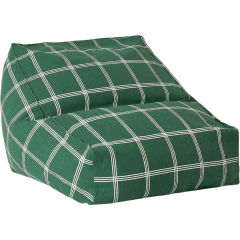 Puff VIBES infantil verde e branco Nobodinoz com estampa xadrez, ideal para decoração de quarto infantil.