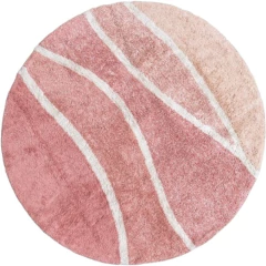 Tapete redondo lavável Montanhas Nude 160cm da Lorena Canals em tons de rosa e bege com linhas curvas brancas, ideal para decoração de ambientes.