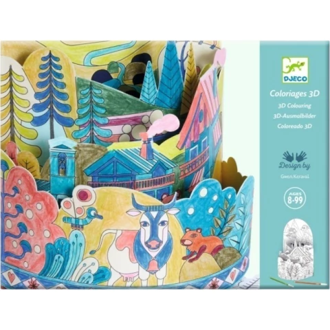 Pintura 3D no Topo do Mundo da Djeco, kit de colorir com cenário tridimensional de fazenda, ideal para crianças a partir de 8 anos.