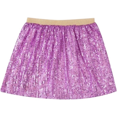 Saia de paetê lilás infantil da marca Minibossa, ideal para fantasias ou looks de Carnaval.