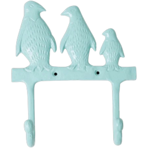 Gancho de parede em formato de família de pinguins na cor acqua, da marca Rice Dk, ideal para decoração e organização de ambientes.