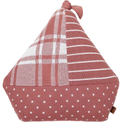 Almofada decorativa Rian Tricot Veleiro Xadrez em tricô, formato de veleiro, nas cores rosa e branco, com padrões xadrez, listrado e poá.