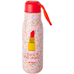 Garrafa térmica em aço inoxidável Rice DK com estampa floral e ilustração de batom vermelho na frente