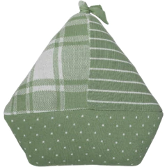 Almofada decorativa Rian Tricot Veleiro Xadrez em tricô verde com estampa xadrez e poás, ideal para enxoval de bebê e decoração.