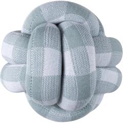 Almofada decorativa Knot Vichy Rian Tricot em tons verde e branco, formato de nó, ideal para quartos de bebê e decoração moderna.