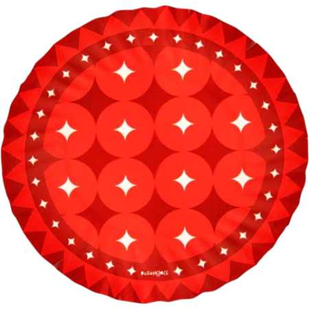 Prato de papel descartável vermelho com estampa geométrica, ideal para festas temáticas, pacote com 8 unidades Parangolé.