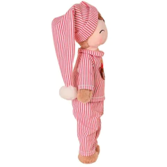 Boneco de pelúcia Ursinho com Pijama de Natal Metoo, vestido com pijama listrado vermelho e branco e gorro combinando, ideal para presentear no Natal.