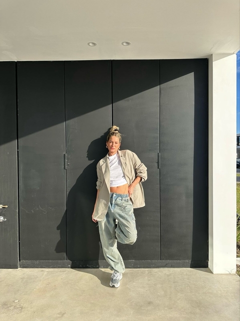 BLAZER RAYADO GREIGE OVERSIZE