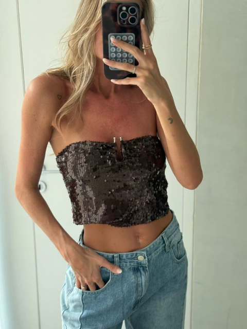 STRAPLES LENTEJUELA CHOCOLATE - comprar online