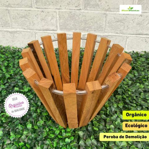 Cachepô Cuia Alto de madeira peroba de demolição, ideal para orquídeas, ideal para suas Orquídeas.