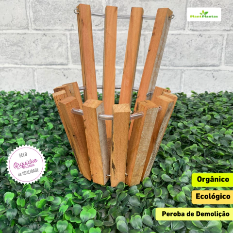 Cachepô oval de parede em madeira peroba de demolição, artesanal, com design orgânico e ecológico, para suas Orquídeas.