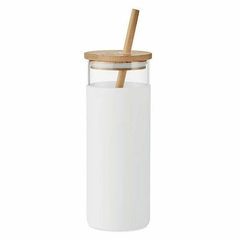 VASO VIDRIO CON BOMBILLA BAMBU BLANCO