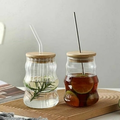 VASO VIDRIO CON BOMBILLA ONDAS 500 ML