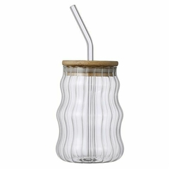 VASO VIDRIO CON BOMBILLA RAYAS 500 ML en internet