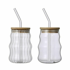 VASO VIDRIO CON BOMBILLA ONDAS 500 ML - comprar online