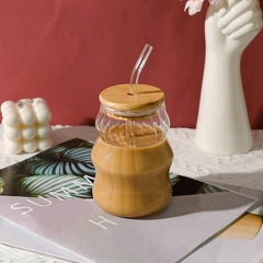 VASO VIDRIO CON BOMBILLA RAYAS 500 ML