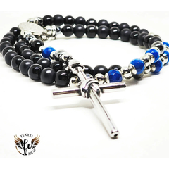 Rosario Ágata azul y Onix negro
