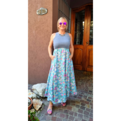 Vestido largo flores aqua, morley gris - ALADA