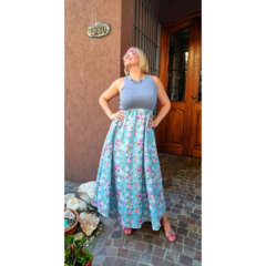 Vestido largo flores aqua, morley gris