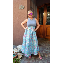 Vestido largo flores aqua, morley gris - comprar online