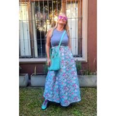 Vestido largo flores aqua, morley gris - tienda online