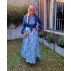 Vestido largo flores aqua, morley gris