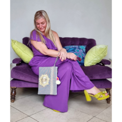 Mono un solo hombro púrpura, lino lurex - tienda online